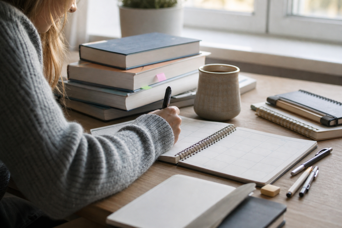 Student skriver tentadatum i en kalender